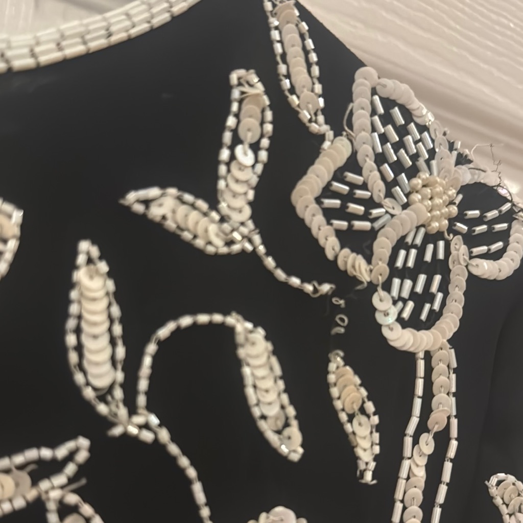 Vintage Black And White Graphic Embellished Blouse